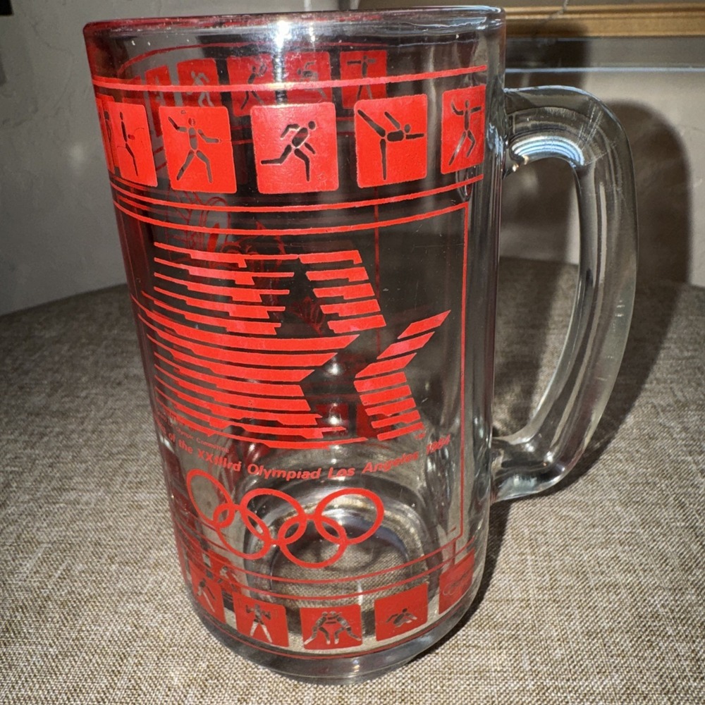 1984 Los Angeles Olympic Games Vintage Sam the Eagle Glass Beer Mug Nice